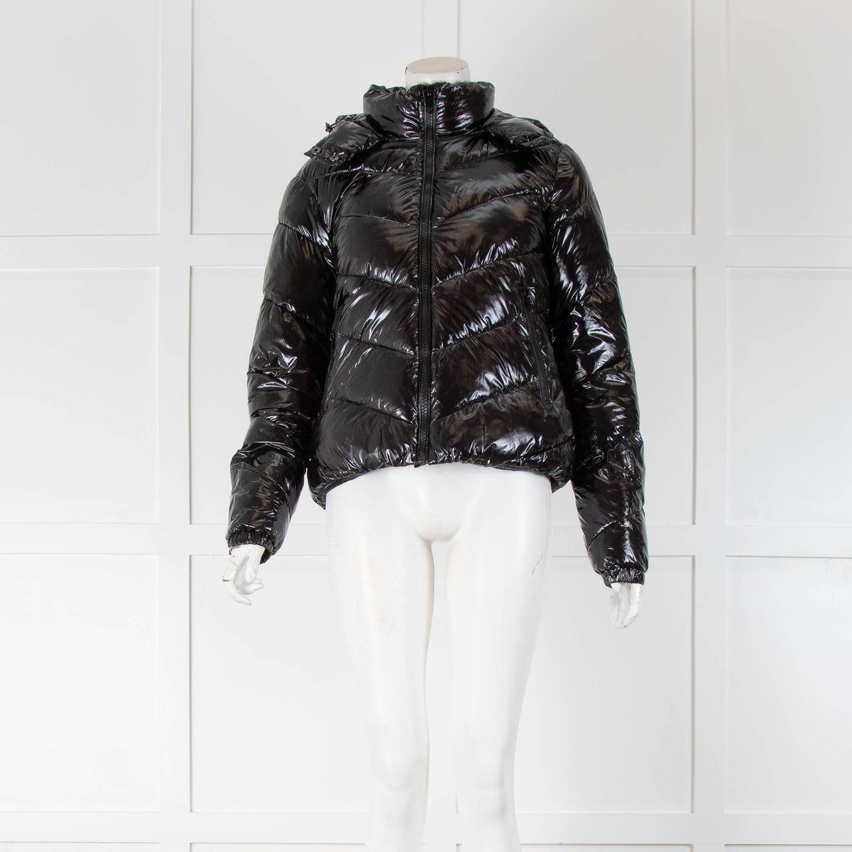 Ganni Feraud Black Shiny Quilted Short Jacket