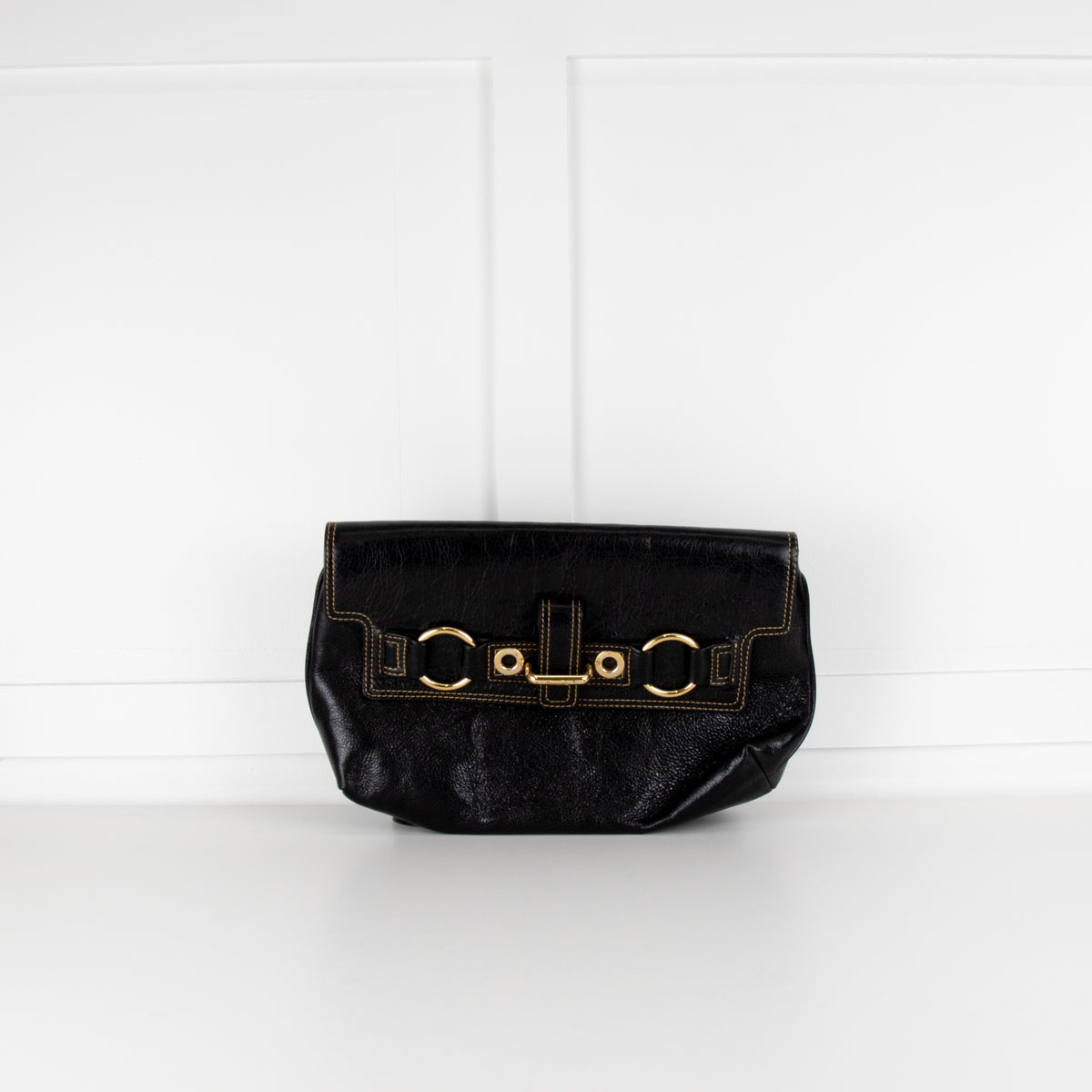 Luella Black Leather Gold Hardware Clutch Bag