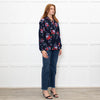 Lauren By Ralph Lauren Blue Top With Multi Colour Flowers And Pleat Front
