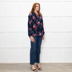 Lauren By Ralph Lauren Blue Top With Multi Colour Flowers And Pleat Front