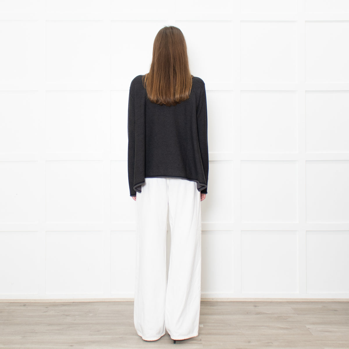 Sarah Pacini Grey Knitted Long Sleeve Trapeze Top