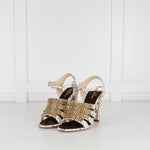 Chanel Cream Tweed Gold Chain Detail Heeled Sandals