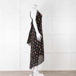Roland Mouret Black Crinkle Floral One Shoulder Dress