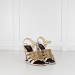 Chanel Cream Tweed Gold Chain Detail Heeled Sandals