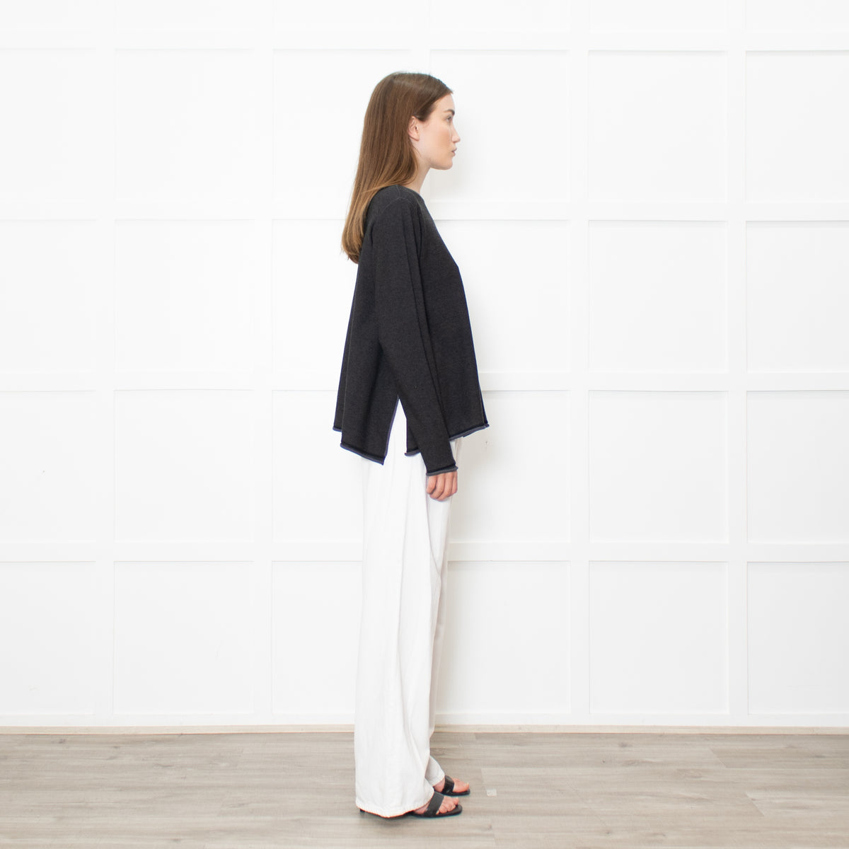 Sarah Pacini Grey Knitted Long Sleeve Trapeze Top