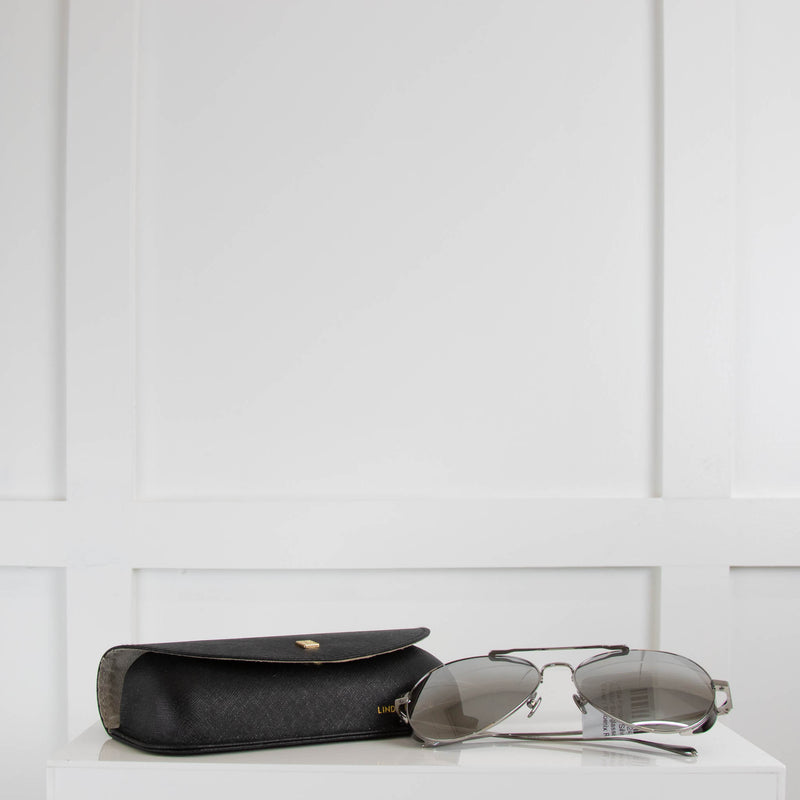 Linda Farrow Silver Aviator Sunglasses