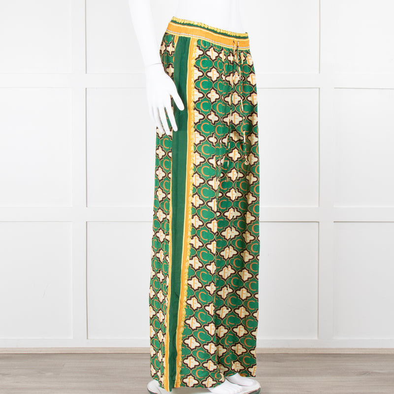 Camilla Green Yellow Silk Elasticated Waist Trousers