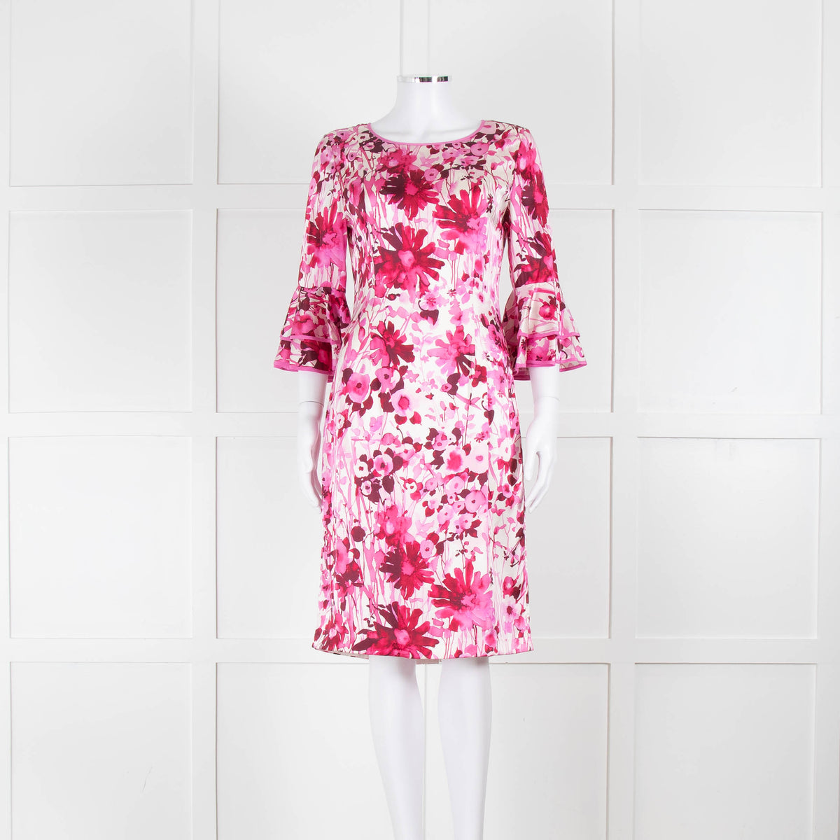 Louise Kennedy Cream Silk Dress with Pink Flowers