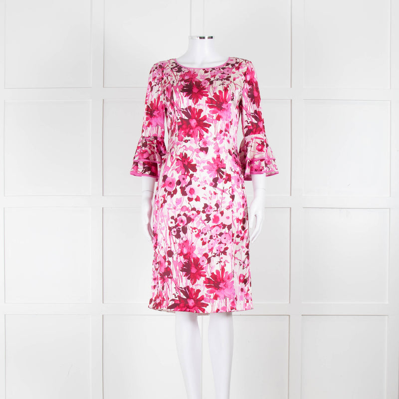 Louise Kennedy Cream Silk Dress with Pink Flowers