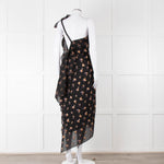 Roland Mouret Black Crinkle Floral One Shoulder Dress