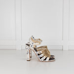 Chanel Cream Tweed Gold Chain Detail Heeled Sandals