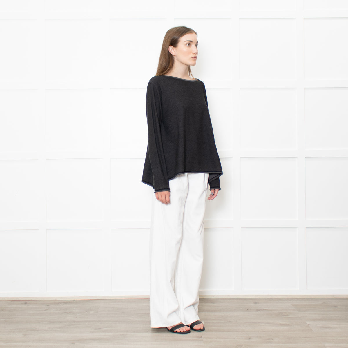 Sarah Pacini Grey Knitted Long Sleeve Trapeze Top