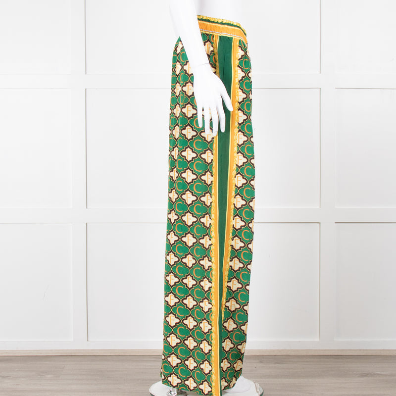 Camilla Green Yellow Silk Elasticated Waist Trousers