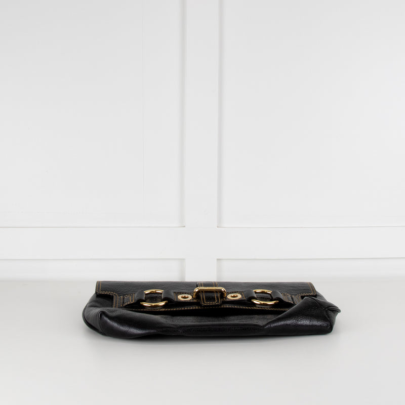 Luella Black Leather Gold Hardware Clutch Bag
