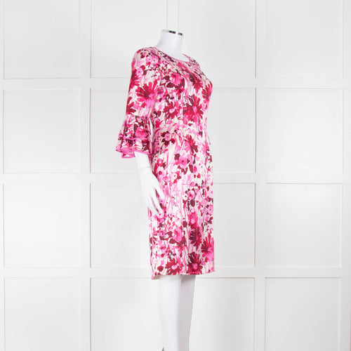 Louise Kennedy Cream Silk Dress with Pink Flowers