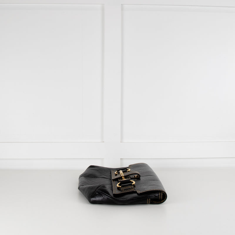 Luella Black Leather Gold Hardware Clutch Bag