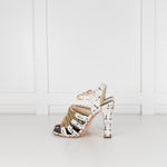 Chanel Cream Tweed Gold Chain Detail Heeled Sandals