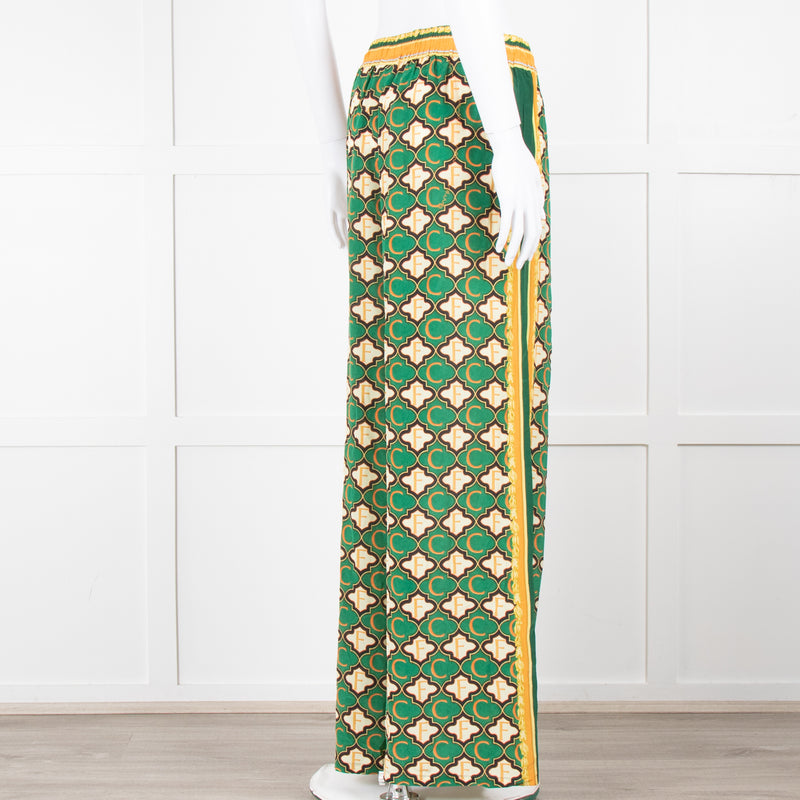 Camilla Green Yellow Silk Elasticated Waist Trousers
