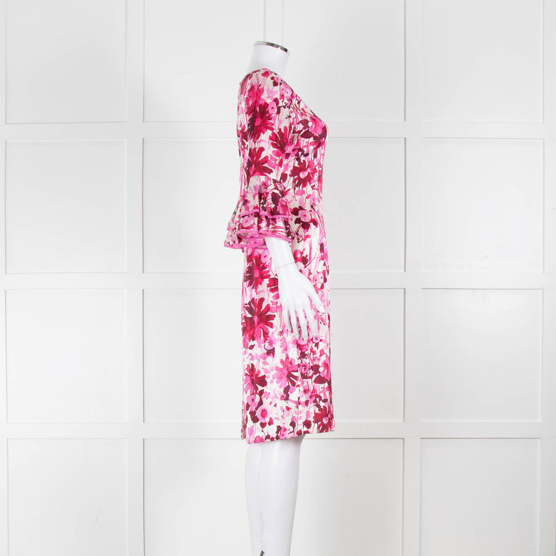 Louise Kennedy Cream Silk Dress with Pink Flowers