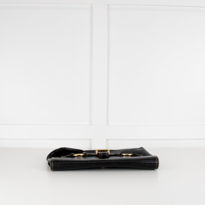 Luella Black Leather Gold Hardware Clutch Bag