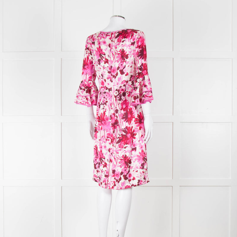 Louise Kennedy Cream Silk Dress with Pink Flowers