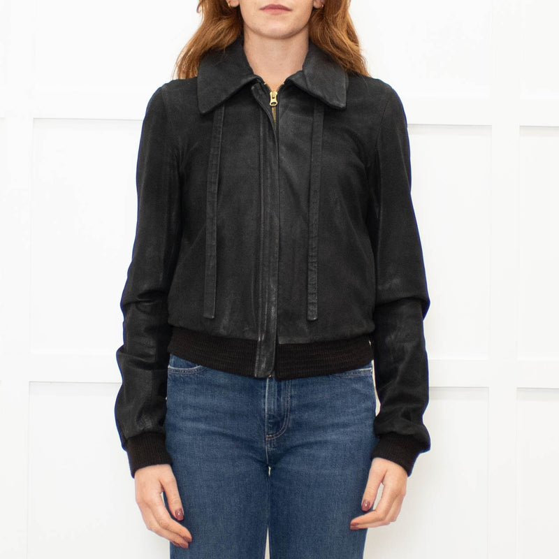 Joseph Black Slim Fit Leather Jacket