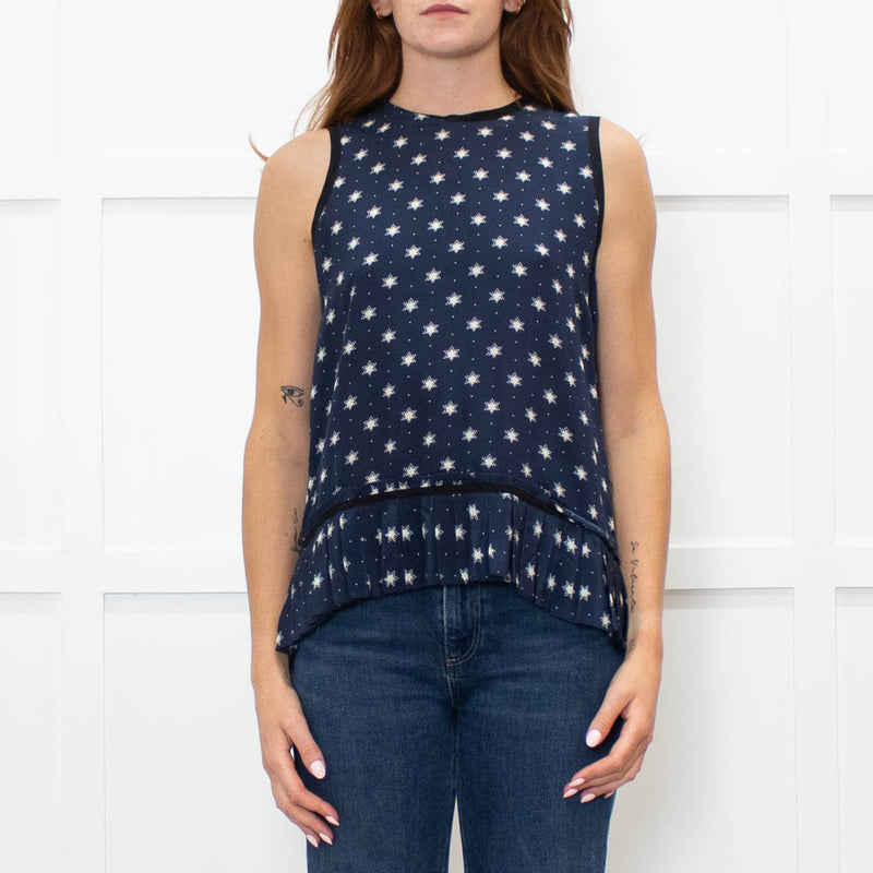 Lee Mathews Navy Star Print Sleeveless Tie Back Top With Pleat Hem