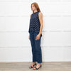 Lee Mathews Navy Star Print Sleeveless Tie Back Top With Pleat Hem