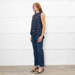 Lee Mathews Navy Star Print Sleeveless Tie Back Top With Pleat Hem