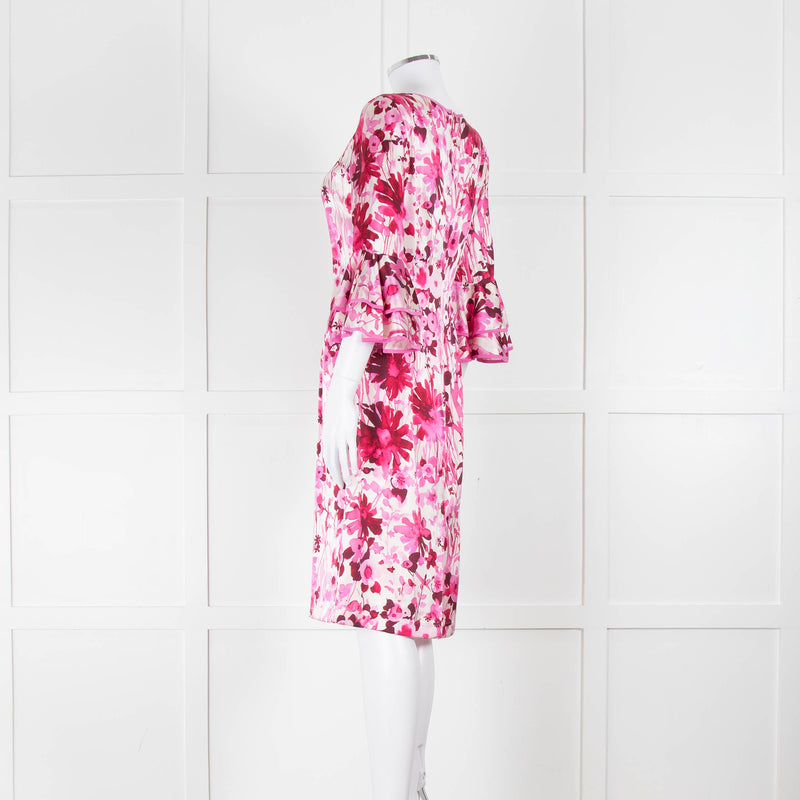 Louise Kennedy Cream Silk Dress with Pink Flowers