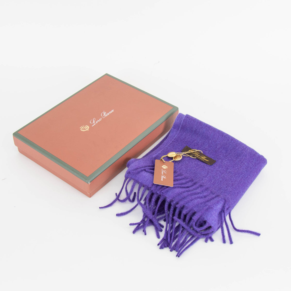 Loro Piana Amethyst Cashmere Fringe Scarf With Box
