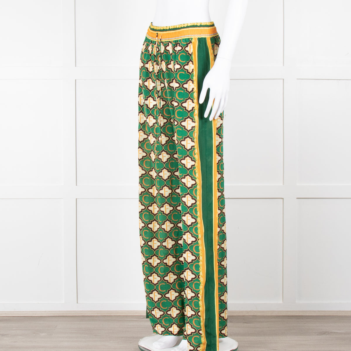 Camilla Green Yellow Silk Elasticated Waist Trousers