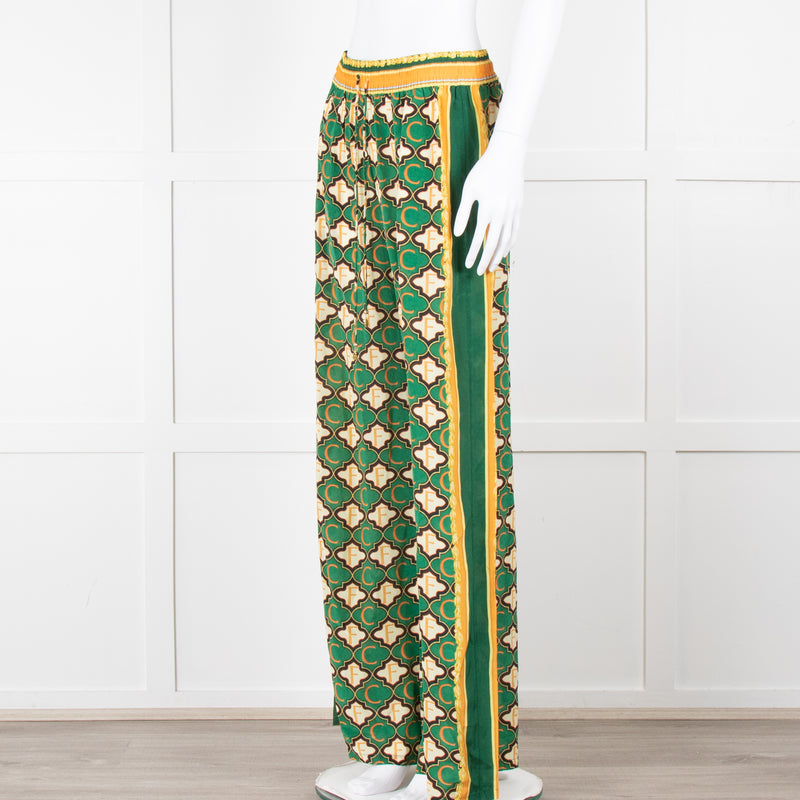 Camilla Green Yellow Silk Elasticated Waist Trousers
