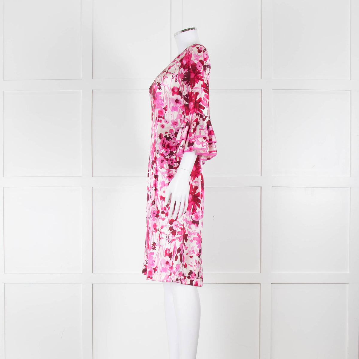 Louise Kennedy Cream Silk Dress with Pink Flowers