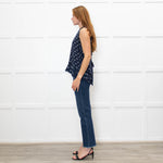 Lee Mathews Navy Star Print Sleeveless Tie Back Top With Pleat Hem