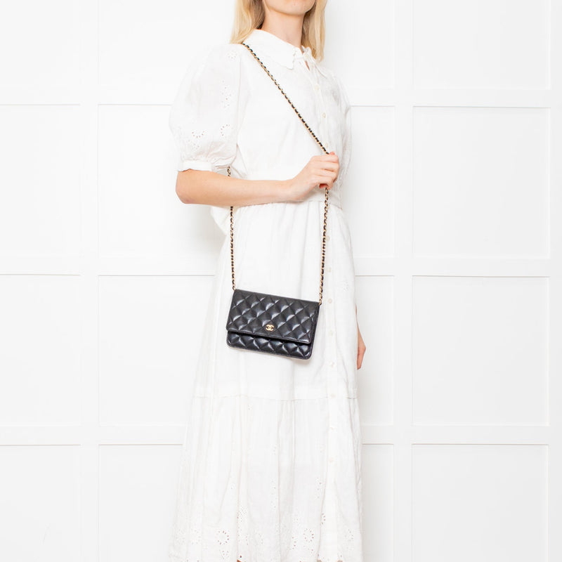 Chanel Black Lambskin Leather Wallet On Chain Bag