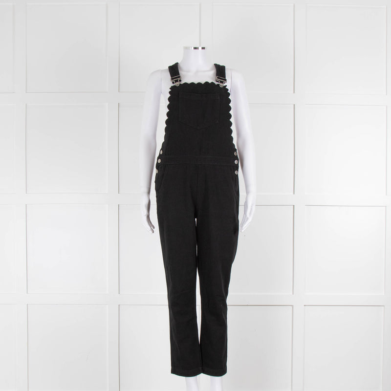 Wyse Black Silver Button Dungarees