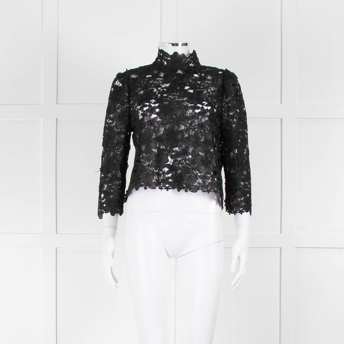 Ba&sh Black Lace Top with High Neck