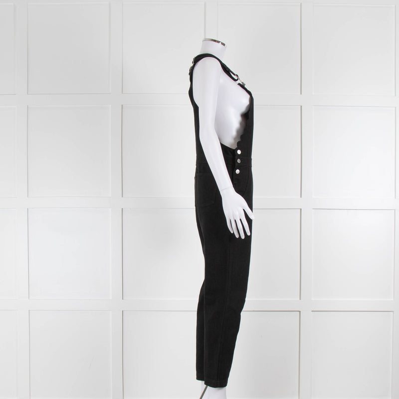 Wyse Black Silver Button Dungarees
