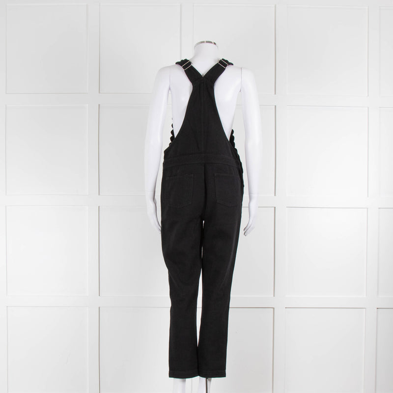 Wyse Black Silver Button Dungarees