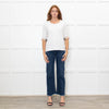 Burberry White Mid Sleeve Top With Check Trim Cuffs