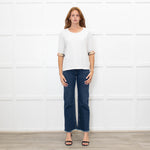 Burberry White Mid Sleeve Top With Check Trim Cuffs