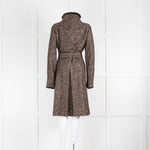 Max Mara Brown White Tweed Mink Trim Coat