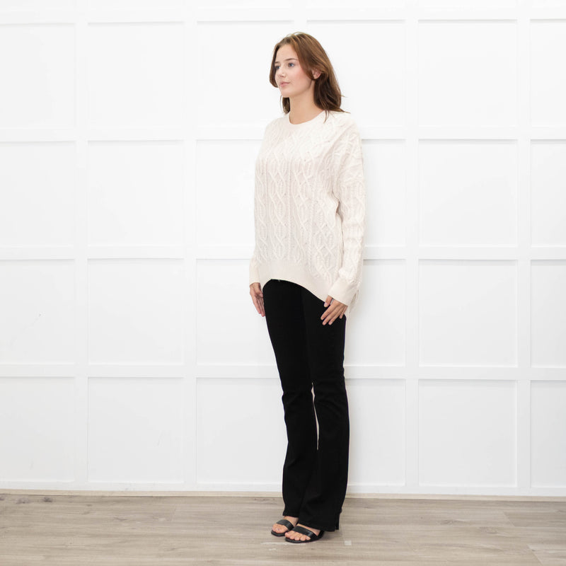 Podeny Cream Wool & Cashmere Mix Cable Knit Crew Neck Jumper