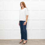 Burberry White Mid Sleeve Top With Check Trim Cuffs