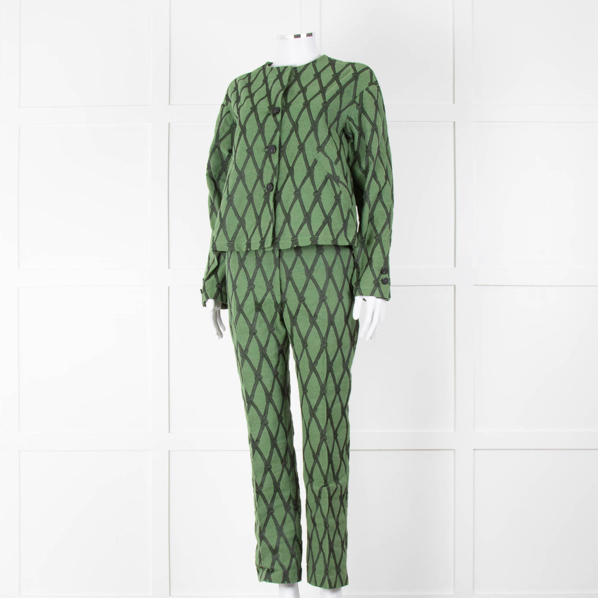 Alessia Santi Khaki Green Diamond Knot Print Short Jacket