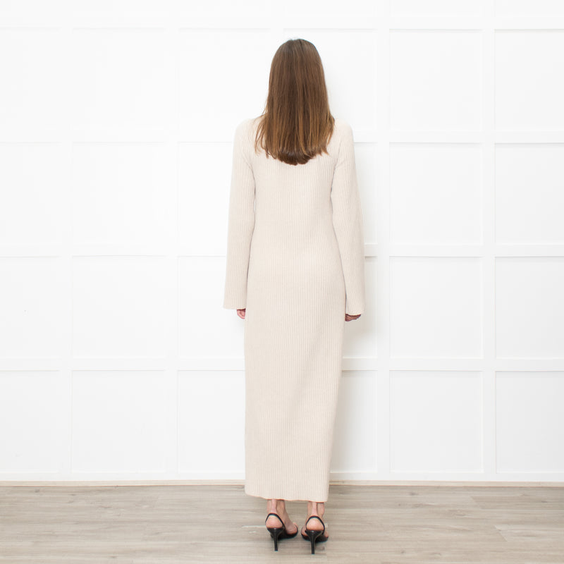 Theory Oatmeal Knitted Ribbed Midi Dress