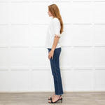 Burberry White Mid Sleeve Top With Check Trim Cuffs