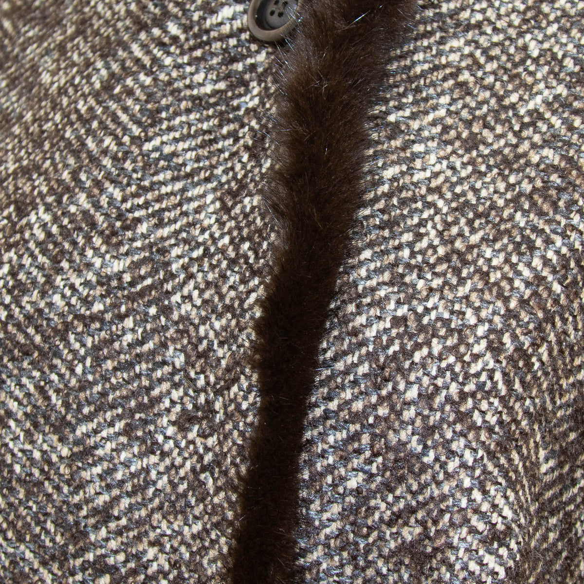Max Mara Brown White Tweed Mink Trim Coat