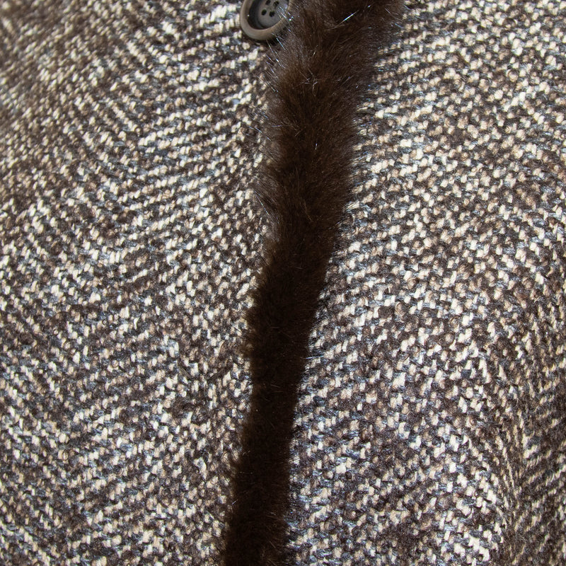 Max Mara Brown White Tweed Mink Trim Coat